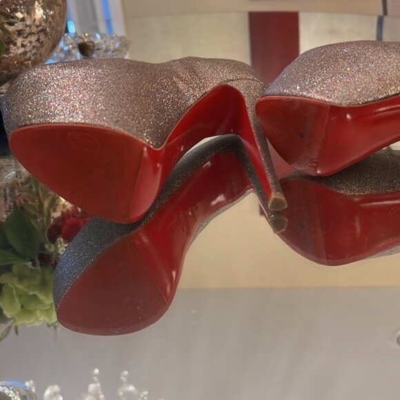 Christian Louboutin Sexy Gold Glitter Highness Platform Peep Toe Pumps - Picture 3 of 6